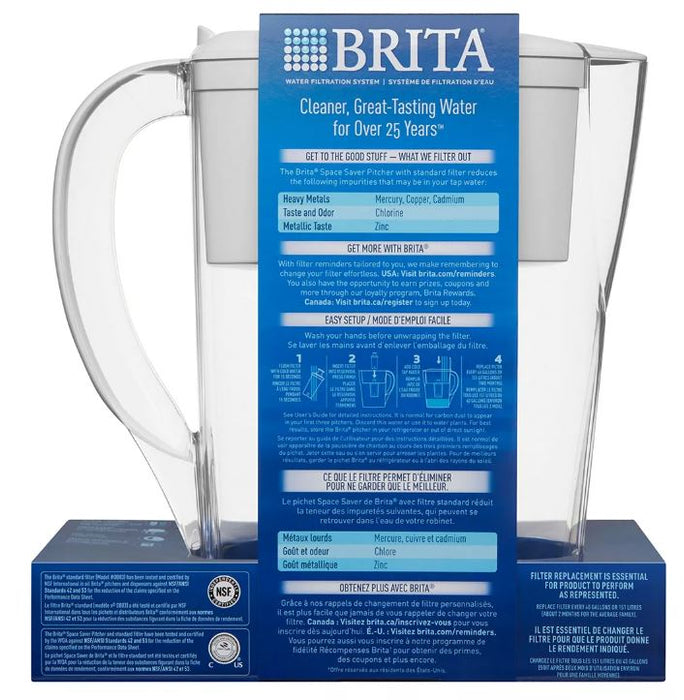 Brita Space Saver 6-Cup Pitcher With 2 Filters , 3 pcs