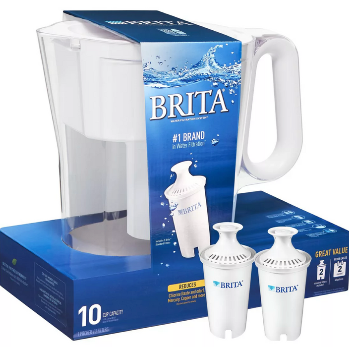 Brita Large 10-Cup Wave BPA Free Water Pitcher With 2 Filters , 3 pcs