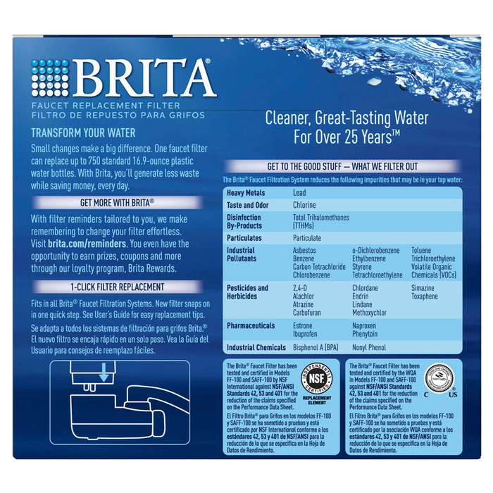 Brita Chrome Tape Water Filtration System Replacement Faucet Filters, 2-Pack, 2 ct