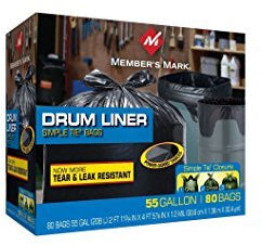 Member's Mark Drum Liner Simple Tie Trash Bags, 55 Gallons, 80 ct