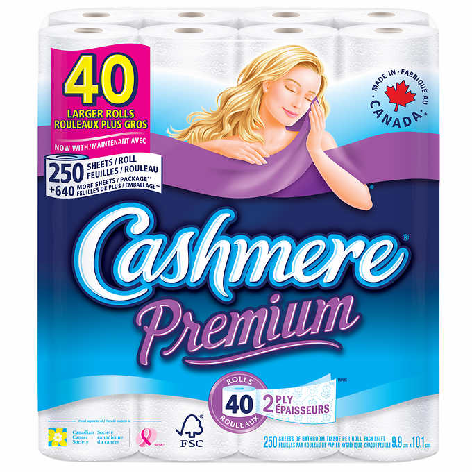 Cashmere Premium 250 Sheets 2-Ply Bathroom Tissue, 40 ct