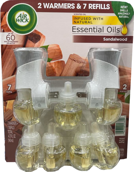 Air Wick Scented Oil Air Freshner, 2 Warmer + 7 Refills, Sandalwood Scent , 9 pcs