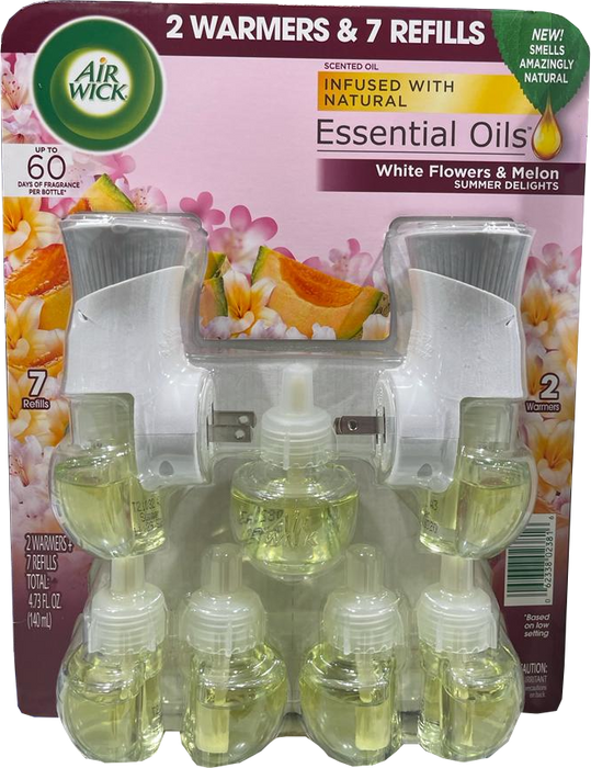 Air Wick Scented Oil Air Freshner, 2 Warmer + 7 Refills, White Flowers & Melon Scent , 9 pcs