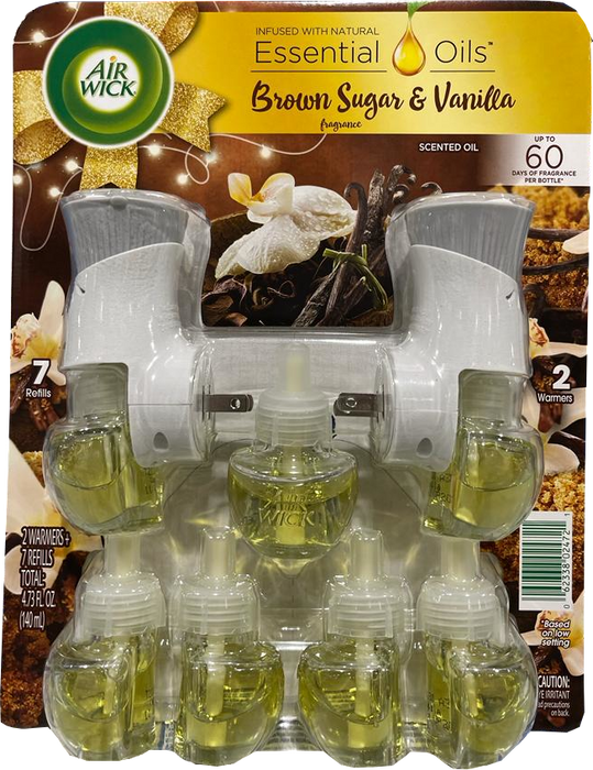 Air Wick Essential Oils Kit, Brown Sugar & Vanilla Fragrance, 2 Warmers + 7 Refills , 9 pcs