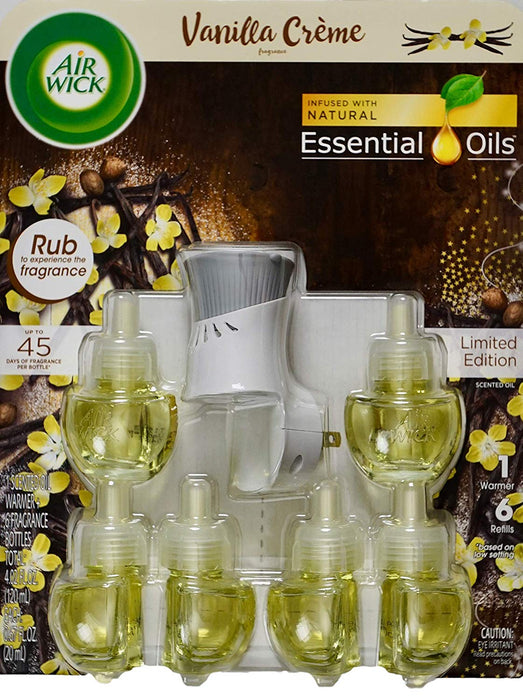 Air Wick Scented Oil 6 Refills + Warmer, Vanilla Crème Fragrance, 7 ct
