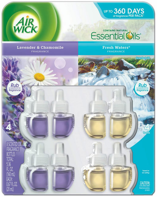 Air Wick Scented Oil Refills, Lavender Chamomile and Fresh Waters Fragrances, 8 ct