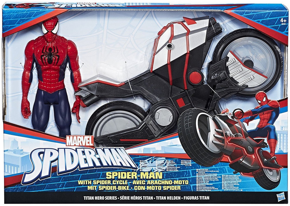 Hasbro Marvel Spider-Man with Spider Cycle, Titan Hero Series, — Goisco.com