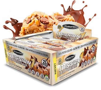 MuscleTech Mission 1 Baked  Clean Protein Bar, Chocolate Chip Cookie Dough, 12 x 60 gr