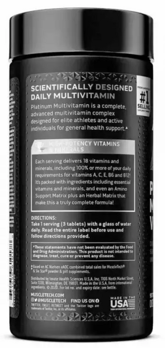 Muscletech Platinum Multi Vitamin Supplement, Unflavored, 90 Servings, 90 ct