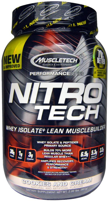 Muscletech Nitro-Tech Whey Isolate and Lean Musclebuilder, Cookies & Cream, 2 lbs