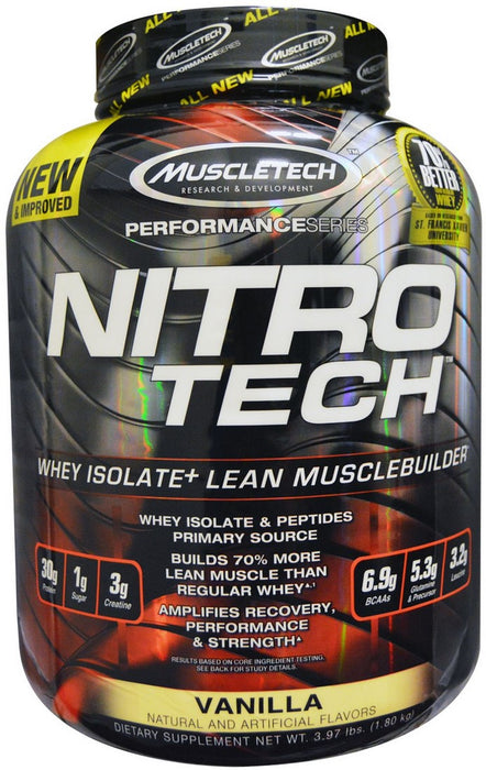 MuscleTech Nitro-Tech Whey protein & Lean Muscle Builder, Vanilla, 4 lbs