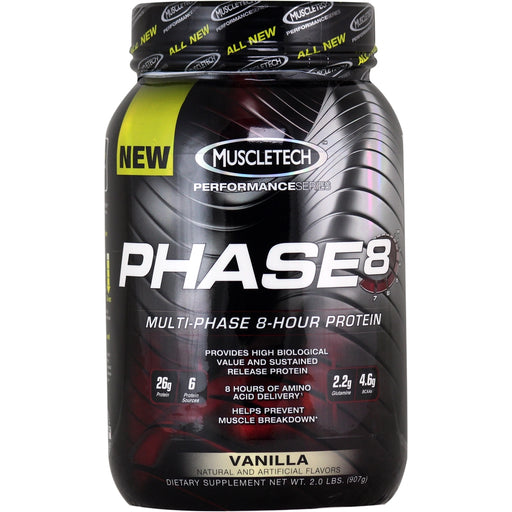 MuscleTech Multi-Phase 8-Hour Protein, Vanilla, 2 lbs