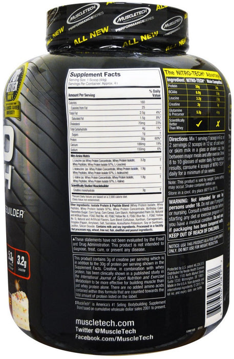 Muscletech Nitro-Tech Whey Isolate and Lean Musclebuilder, Vanilla Birthday Cake, Limited Edition, 4 lbs