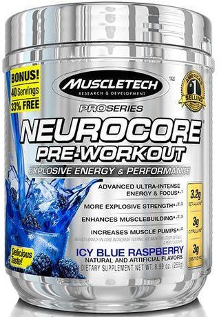 Muscletech Neurocore Pre-Workout for Explosive Energy & Performance, Icy Blue Raspberry, 255 gr