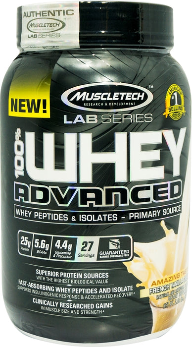 Muscletech Lab Series Advanced 100% Whey Protein Powder, French Vanilla Cream, 2 lbs