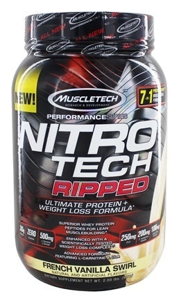 MuscleTech Nitro Ripped Ultimate Protein & Weight Loss Formula, French Vanilla Swirl, 2 lbs