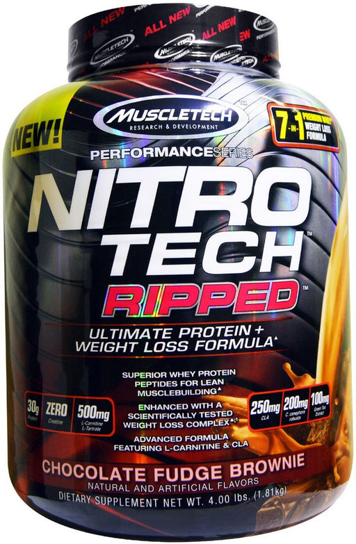 MuscleTech Nitro Ripped Ultimate Protein & Weight Loss Formula, Chocolate Fudge Brownie, 4 lbs