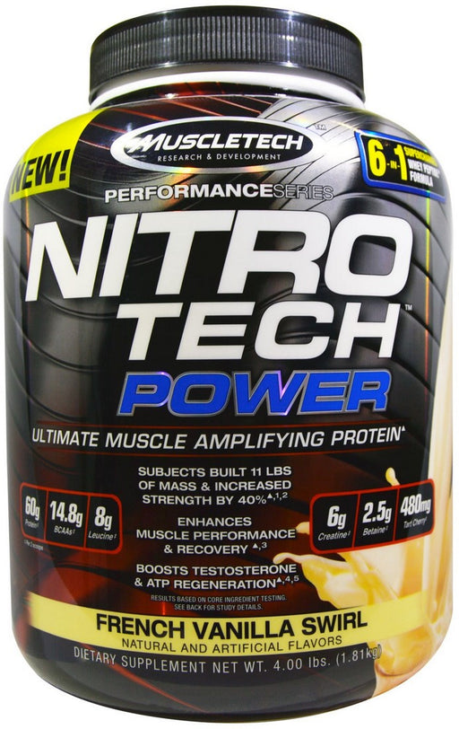 MuscleTech Nitro Power Ultimate Muscle Amplifying Protein Powder, French Vanilla Swirl, 4 lbs