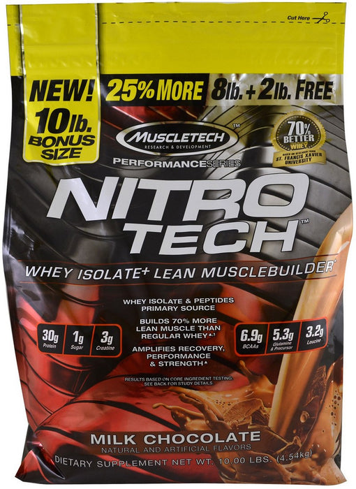 Muscletech Nitro-Tech Whey Isolate and Lean Musclebuilder, Milk Chocolate, 10 lbs
