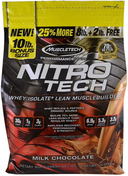 Muscletech Nitro-Tech Whey Isolate and Lean Musclebuilder, Milk Chocolate, 10 lbs