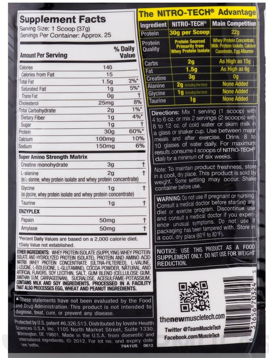 Muscletech Nitro-Tech Whey Isolate and Lean Musclebuilder, Milk Chocolate, 10 lbs