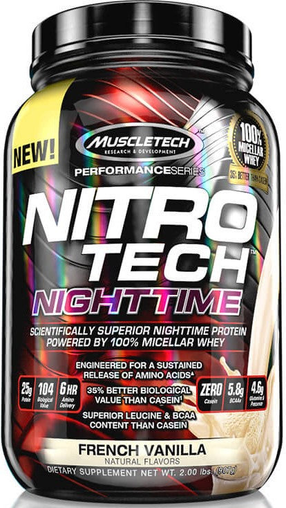 MuscleTech Nitro Tech Nighttime Protein, French Vanilla, 2 lbs