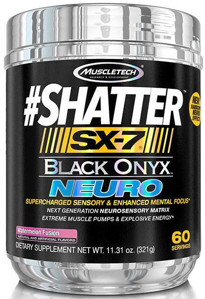 MuscleTech Shatter SX-7 Black Onyx Neuro Supercharged Sensory & Enhanced Mental Focus, Watermelon Fusion  , 11.31 oz