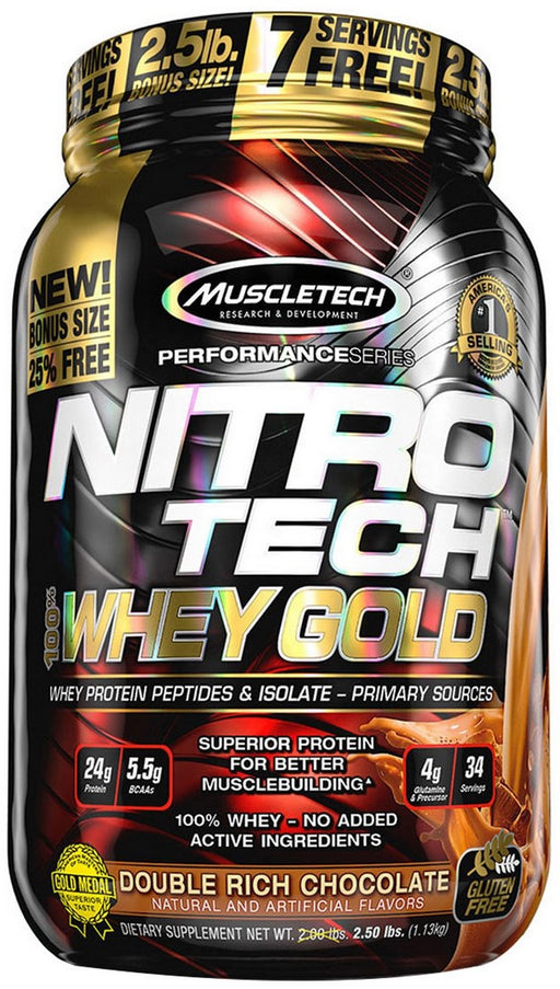 MuscleTech Nitro-Tech Whey Gold, Double Rich Chocolate, 2.5 lbs