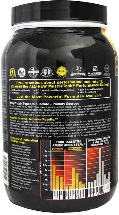 Muscletech Nitro-Tech 100% Whey Gold Protein Powder, Strawberry, 2.5 lbs