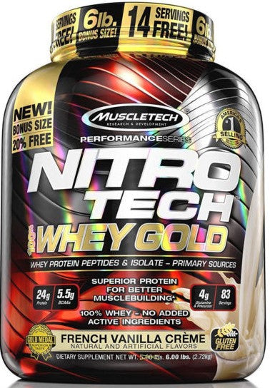 Muscletech Nitro-Tech 100% Whey Gold Protein Powder, French Vanilla Creme, 6 lbs