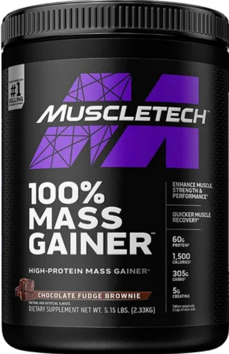 Muscletech 100% Mass Gainer Protein Powder, Chocolate Fudge Brownie Flavor , 5.15 lbs