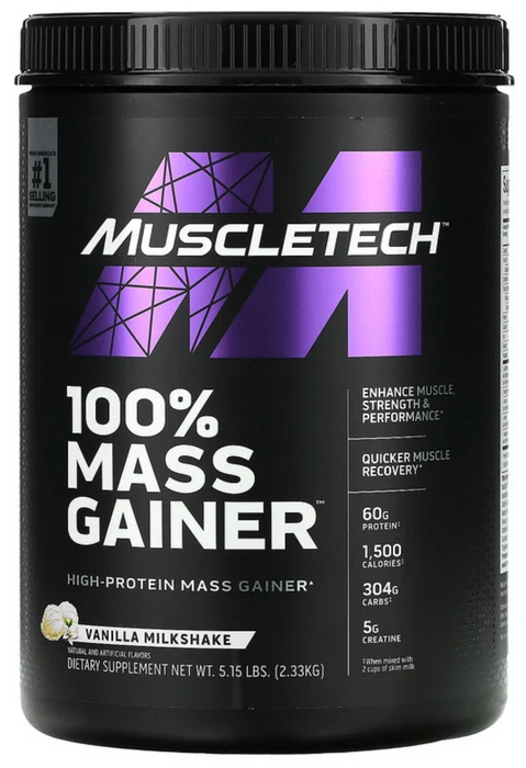 Muscletech 100% Mass Gainer Protein Powder, Vanilla Milkshake Flavor , 5.15 lbs