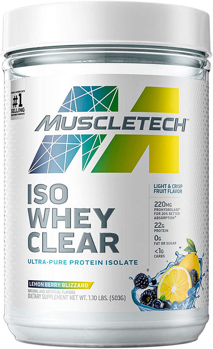 Muscletech Iso Whey Clear Protein Isolate Powder, Lemon Berry Blizzard Flavor, 1.1 lbs