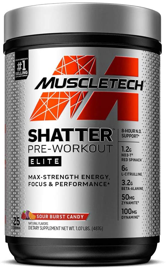 Muscletech Shatter Pre-Workout Elite, Sour Burst Candy Flavor, 25 Serv ...