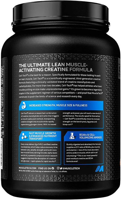 Muscletech Cell Tech Creatine Monohydrate Powder + Carbohydrate Mass Gainer, Tropical Citrus Punch Flavor, 3 lbs