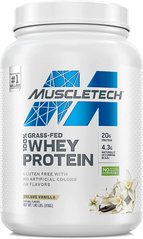 Muscletech 100% Grass-Fed Whey Protein, Deluxe Vanilla Flavor,, 1.8 lbs