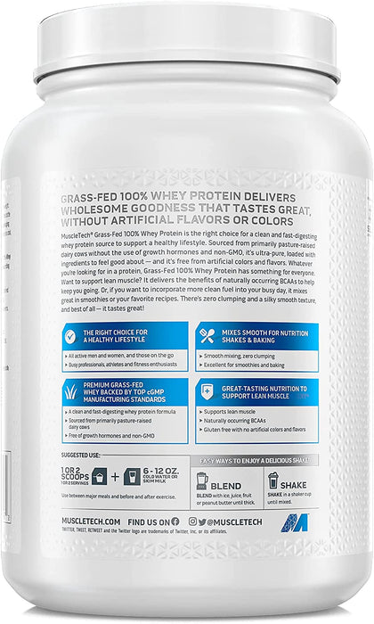 Muscletech 100% Grass-Fed Whey Protein, Deluxe Vanilla Flavor,, 1.8 lbs