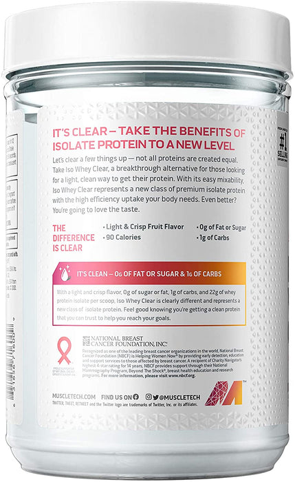 Muscletech Iso Whey Clear Potrein Isolate Powder, Pink Tropical Punch Flavor, 1.12 lbs