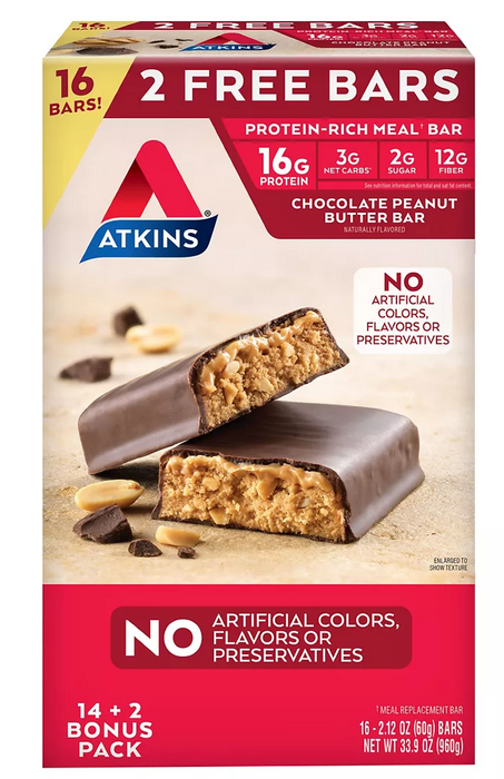 Aktins Chocolate Peanut Butter Protein Bars , 16 ct