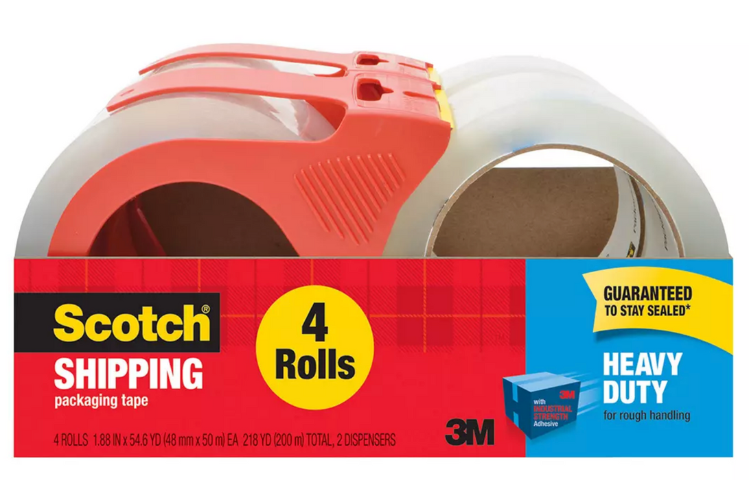 Scotch Heavy Duty Shipping Packagine Tape With Dispenser, 4 ct