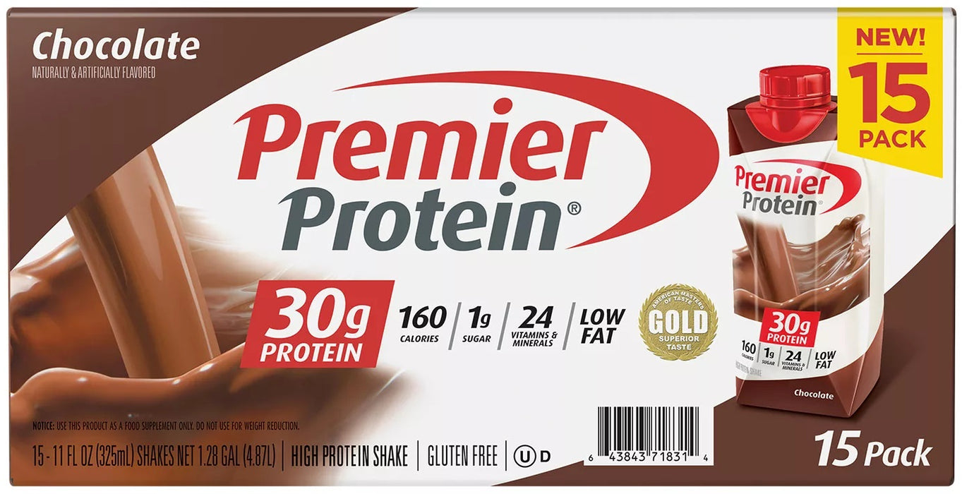 Premier Protein High Protein Shake, Chocolate Flavor, 15-Pack, 15 x 11 oz