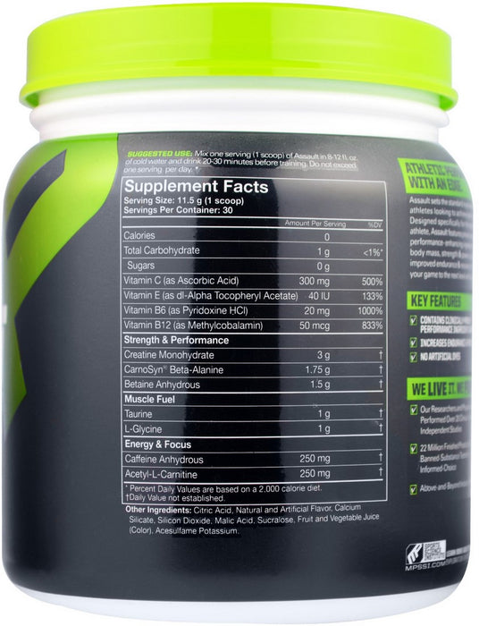 MP MusclePharm Assault Energy + Strength Pre-Workout Drink, Blue Raspberry, 345 gr