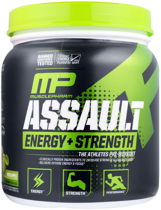 MP MusclePharm Assault Energy + Strength Pre-Workout Drink, Green Apple, 345 gr