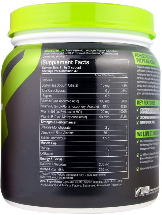 MP MusclePharm Assault Energy + Strength Pre-Workout Drink, Green Apple, 345 gr