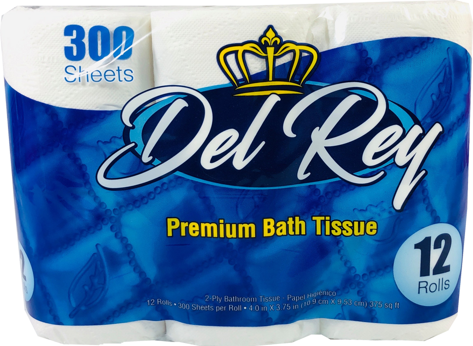 Del Rey Toilet Paper, 2-Ply 300 Sheets , 12 ct