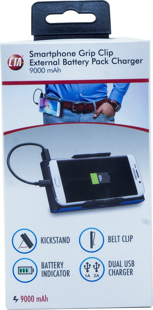 CTA Smartphone Grip Clip External Battery Pack Charger, 9000 mAh, 