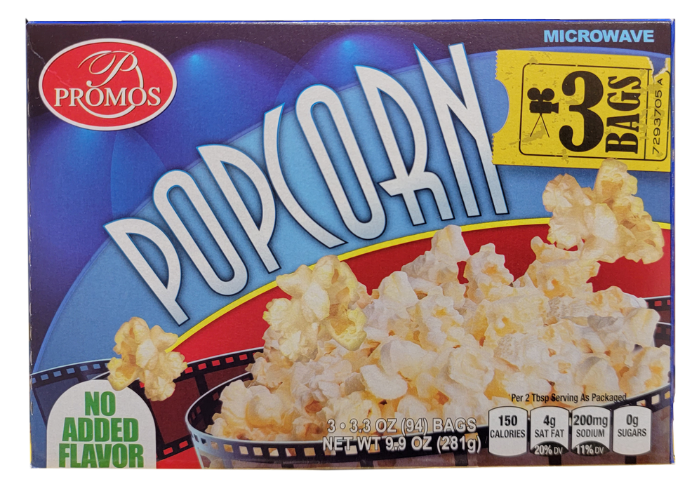 Promos Natural Popcorn, 3 ct