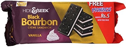 Parle Hide and Seek Bourbon Cream Sandwich Cookies, Vanilla, 100 gr