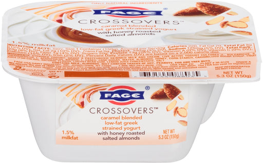 Fage Crossovers Caramel Blended Low-Fat Greek Strained Yogurt with Honey Roasted Salted Almonds, 5.3 oz