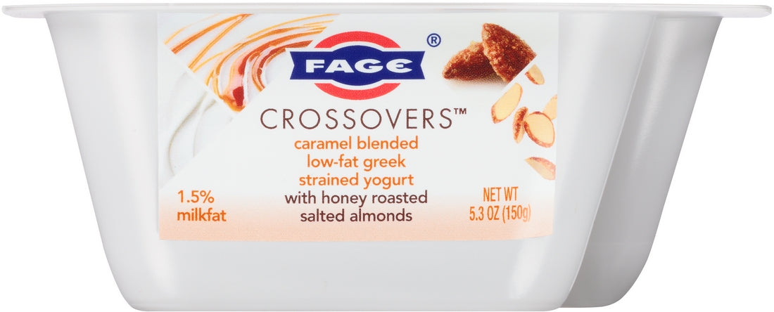 Fage Crossovers Caramel Blended Low-Fat Greek Strained Yogurt with Honey Roasted Salted Almonds, 5.3 oz